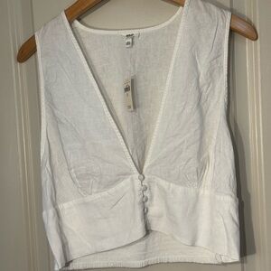 NWT Aerie White DEEP V-Neck Buttoned Crop Top Size Large - Small Mark